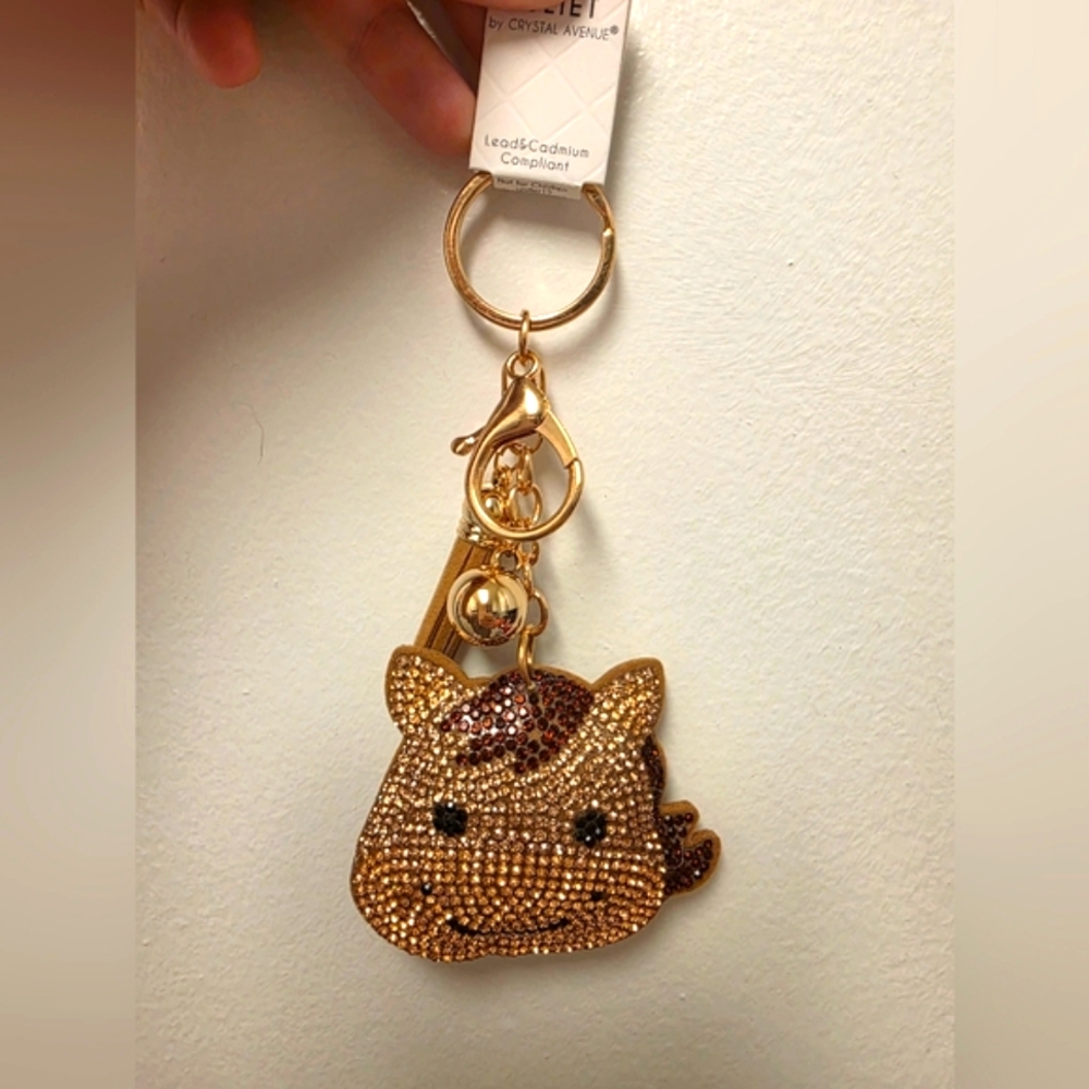 Gold and Brown Rhinestone Horse Keychain